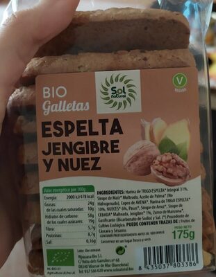 Bio galletas de espelta jengibre y nuez - 8435037803386