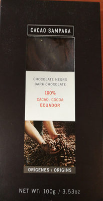 Cacao Sampaka 100% Cocoa Eduador Dark Chocolate - 8435070400962