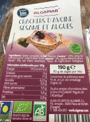 Crackers d avoine sesame et algues - 8437002393922