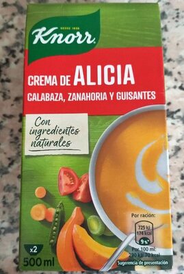 Crema de Alicia con calabaza, zanahoria y guisantes envase 500 ml