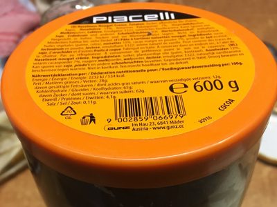 Haselnuss-nougat-creme 600g Bierglas Piacelli - 9002859066979