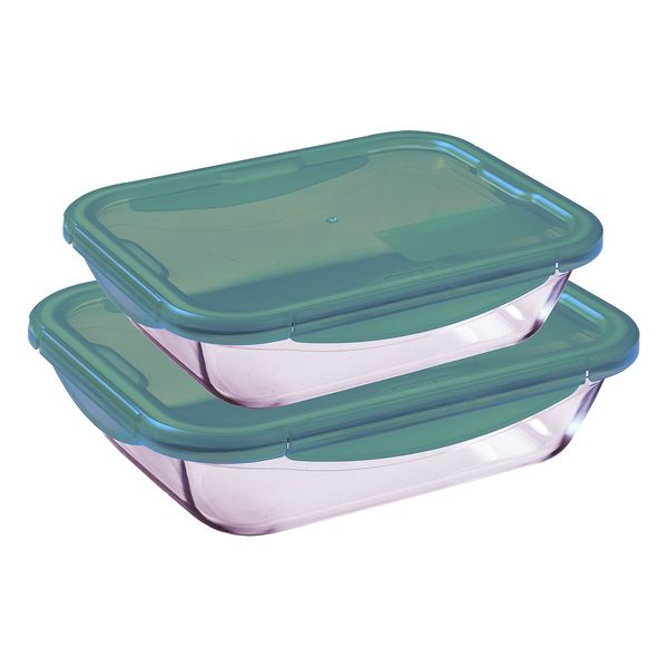 Rectangular Lunchbox with Lid Pyrex Cook&Go Turquoise Glass (0,8 L / 1,7 L) (2 pcs) - rectangular