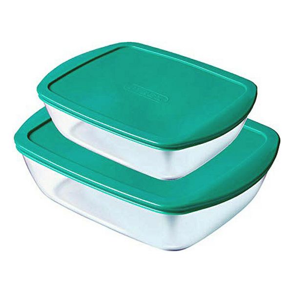 Rectangular Lunchbox with Lid Pyrex Cook&Store Turquoise Glass (2,1 L / 2,6 L) (2 pcs) - rectangular