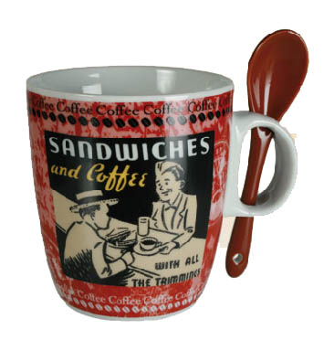 Ceramic Retro Mug with Teaspoon - ceramic