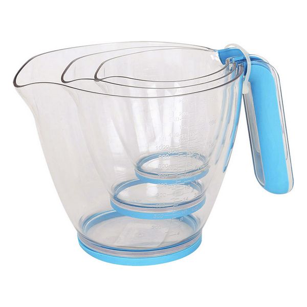 Measuring Jug White & Blue 0,25 + 0,5 + 1 L Plastic (3 uds) - measuring