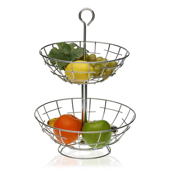 Fruit Bowl 2 Shelves Metal Chromed (28 x 41 x 28 cm) - fruit