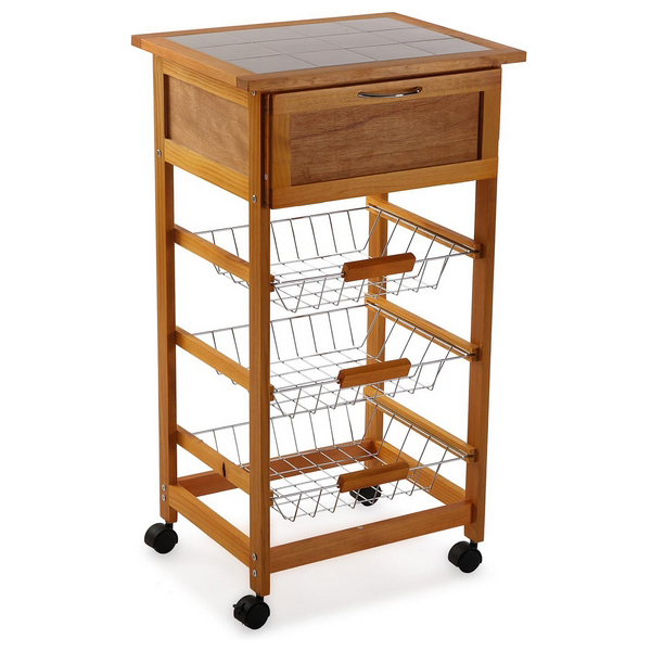 Kitchen Trolley Metal MDF Wood (37 x 84 x 47 cm) - kitchen