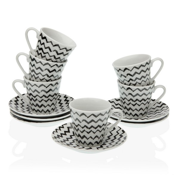 Set of Mugs with Saucers Lauren Coffee Porcelain (6 pcs) - set