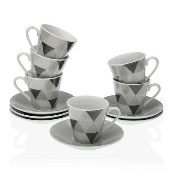 Set of Mugs with Saucers Coffee Mosaic Triangular Porcelain (6 pcs) - set