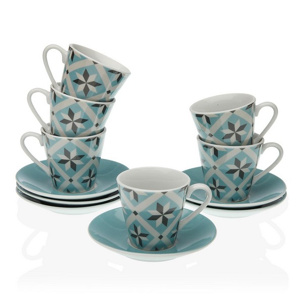 Set of Mugs with Saucers Coffee Mosaic Star Porcelain (6 pcs) - set