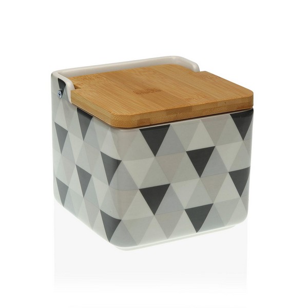 Salt Shaker with Lid Bamboo Triangular Ceramic (8,1 x 12,2 x 12,3 cm) - salt