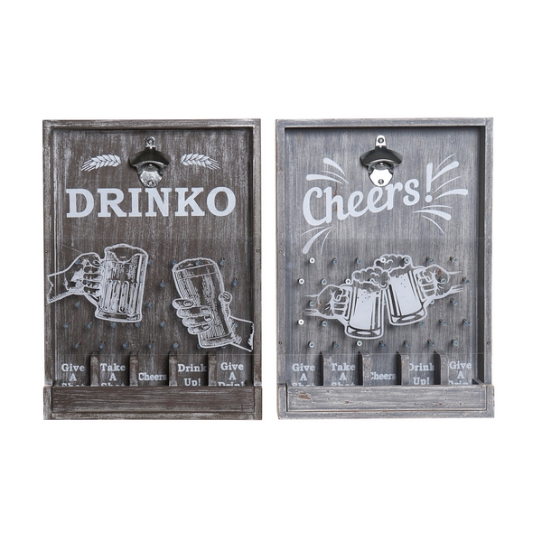 Bottle opener DKD Home Decor Cheers! MDF Wood (2 pcs) (33 x 7 x 46 cm) - bottle