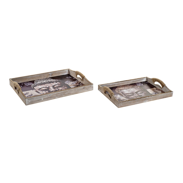 Tray DKD Home Decor Buddha MDF Wood (2 pcs) - tray