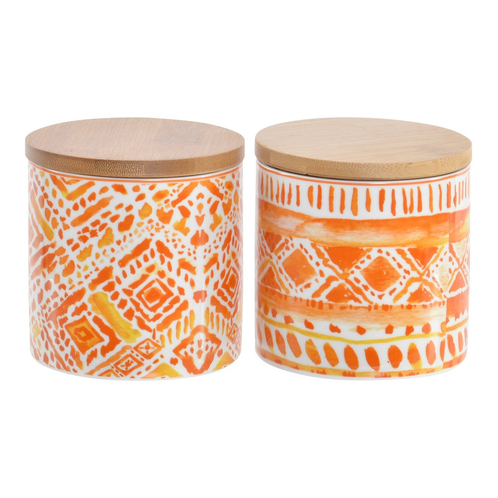 Tin DKD Home Decor Orange Bamboo Porcelain (2 pcs) (9.8 x 9.8 x 10 cm) - tin