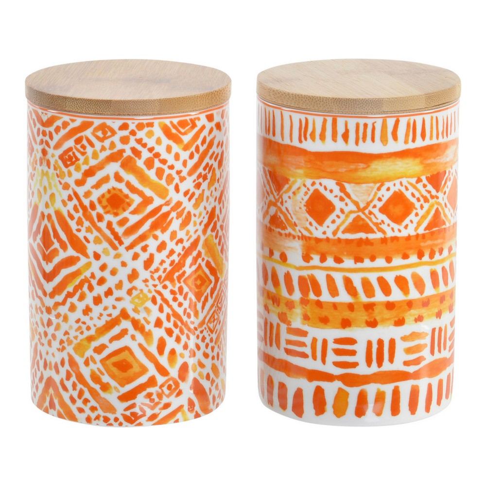 Tin DKD Home Decor Orange Bamboo Porcelain (2 pcs) (9.8 x 9.8 x 15.5 cm) - tin