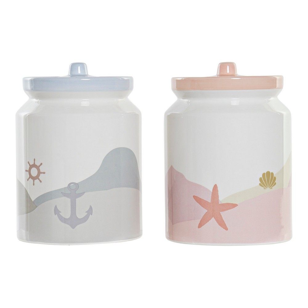 Tin DKD Home Decor Dolomite Blue Pink 2,3 L (2 pcs) (15 x 15 x 22 cm) - tin