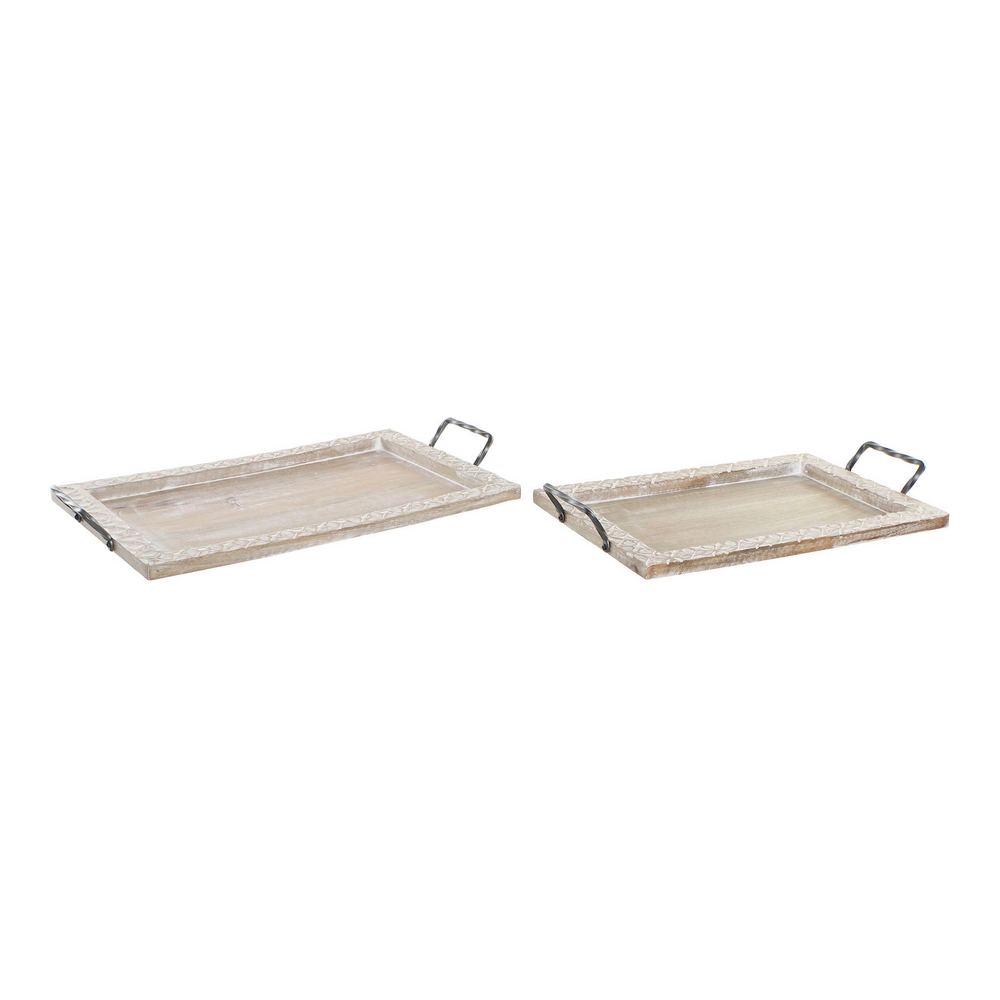 Tray DKD Home Decor Metal Mango wood (2 pcs) - tray