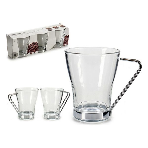 Piece Coffee Cup Set Vivalto Transparent Metal Crystal (240 ml) (3 Pieces) (8,5 x 10,5 x 33 cm) - piece