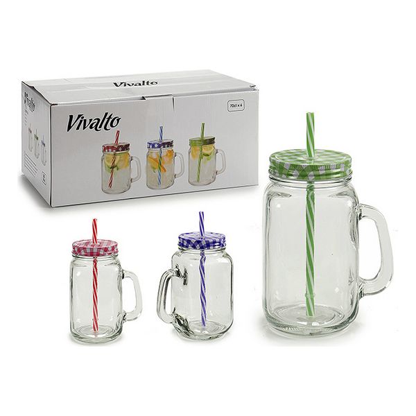 Jar with Lid and Straw 700 ml (9 x 16 x 12 cm) - jar