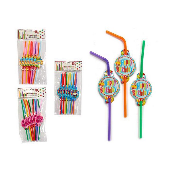 Straws Sign Birthday (1,5 x 32,5 x 17,5 cm) (12 Pieces) - straws