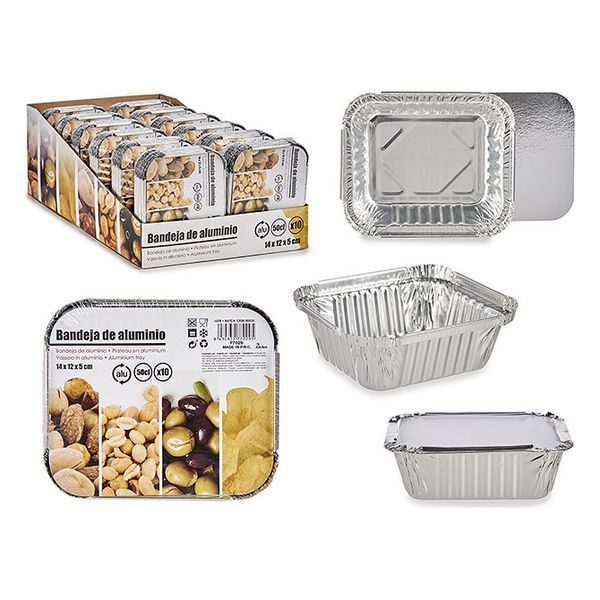 Set of trays Aluminium With lid Rectangular (10 pcs) (12,5 x 7 x 14,8 cm) - set