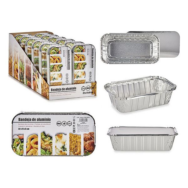 Set of trays Aluminium With lid Rectangular (6 pcs) (11 x 7 x 22 cm) - set