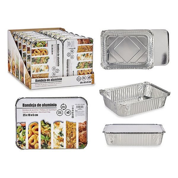 Set of trays Aluminium With lid Rectangular (3 pcs) (18,5 x 5,6 x 26 cm) - set