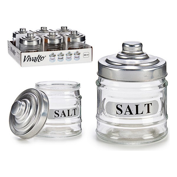 Glass Jar Salt Transparent Glass Aluminium (300 ml) - glass