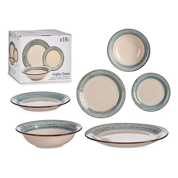 Tableware Blue / White (18 pcs) Stoneware - tableware