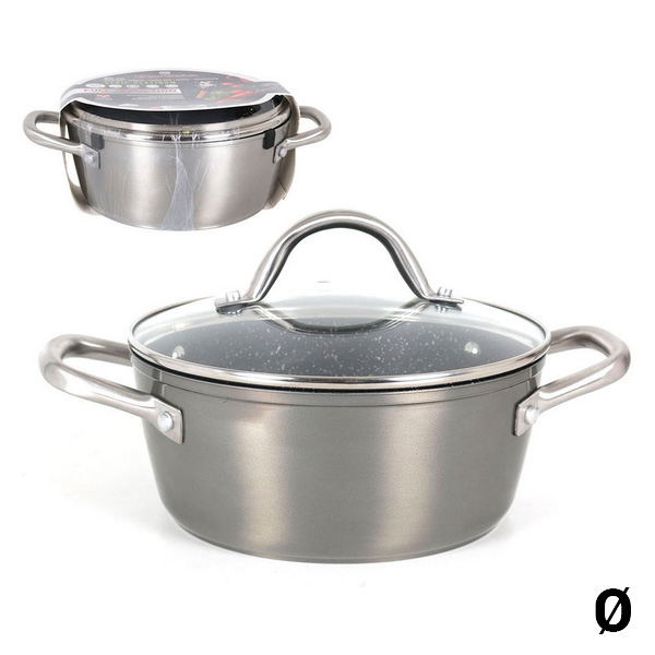 Casserole with glass lid Quttin Toughened aluminium Grey - casserole