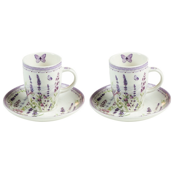 Cup with Plate Flowers Lavendar (4 Pcs) - cup