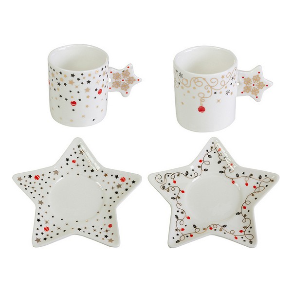 Set of Mugs with Saucers Xmas Porcelain - set