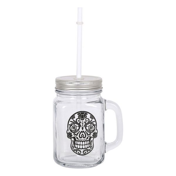 Jar with Lid and Straw Skull 450 ml - jar