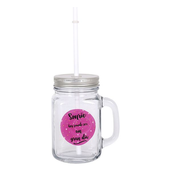 Jar with Lid and Straw Smile 450 ml - jar