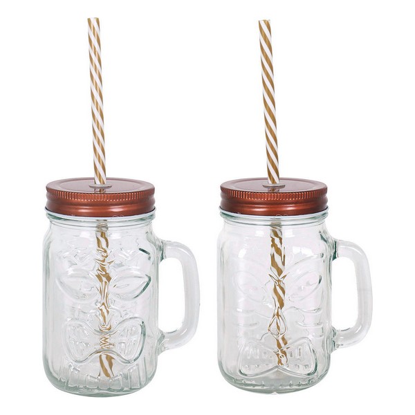 Jar with Lid and Straw Tiki Glass 450 ml - jar