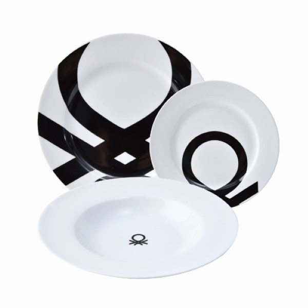 Tableware Benetton White Black Porcelain (18 pcs) - tableware