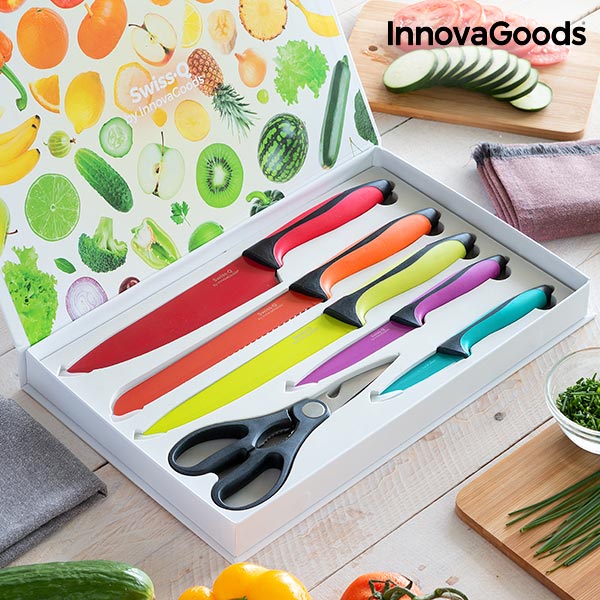 InnovaGoods Swiss·Q Fashion Ceramic Coated Knives & Scissors Set (6 Pieces) - innovagoods