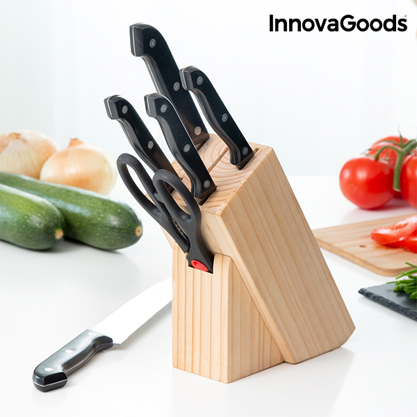 InnovaGoods Wooden Knife Block Set (6 Pieces) - innovagoods