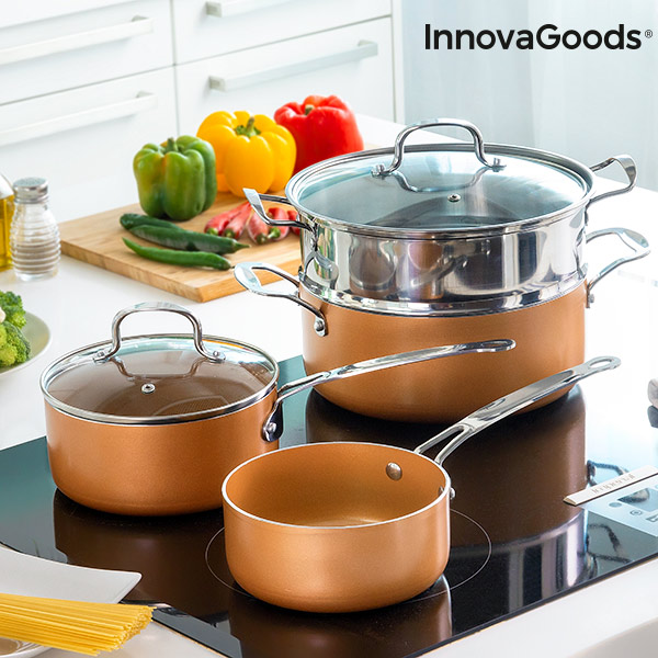 InnovaGoods Copper-Effect Pot Set & Steamer (6 Pieces)  - innovagoods