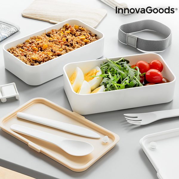 Double Hermetically-Sealed Lunchbox with Cutlery Bentower InnovaGoods - double