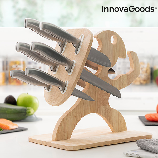 Set of Knives with Wooden Base Spartan InnovaGoods 7 Pieces - set