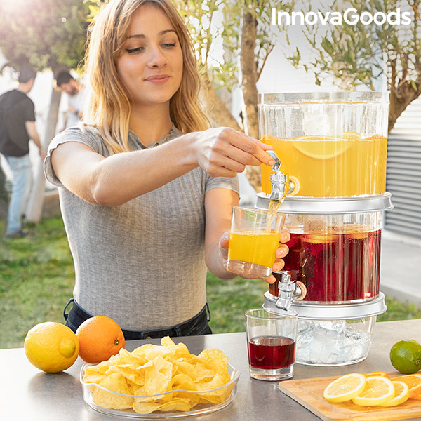 Double Drinks Dispenser with Ice Compartments and Snack Tray TwinTap InnovaGoods - double