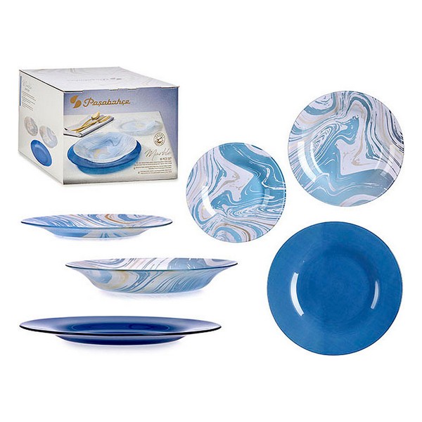 Dinnerware Set Blue Marble Glass (18 pcs) - dinnerware