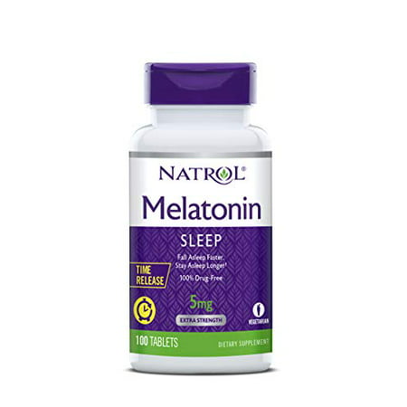 Natrol Melatonin Time Release Tablets Helps You Fall Asleep Faster Stay Asleep Longer Faster Absorption 100% Vegetarian Extra Strength 5mg 100 Count - 004746904837