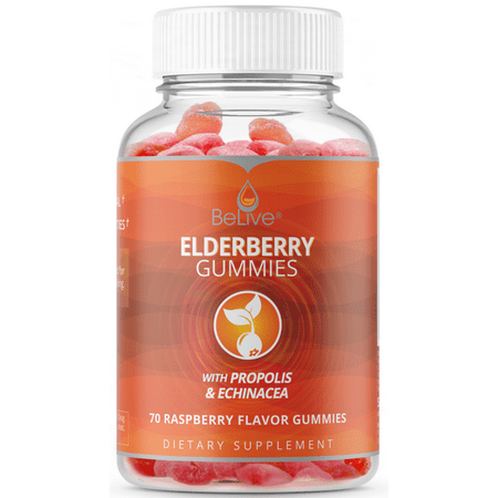 Elderberry Gummies with Propolis, Echinacea. Sambucus Nigra, Vitamin C Herbal Supplement Made for Kids & Adults. Immune System Support, All-Natural and Vegan Friendly Raspberry Flavored. 70 Count - 008523344731