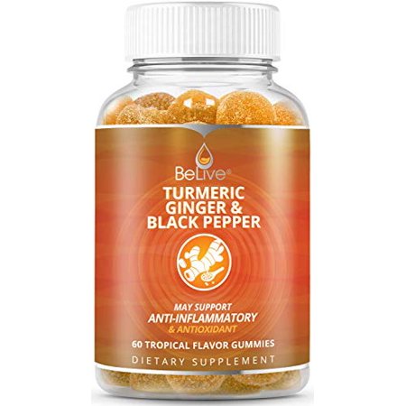 Turmeric Curcumin Gummies with Ginger & Black Pepper Extract, Joint Support and Pain Relief. Anti-Inflammatory, Chews for Adults & Kids, 60 Chewable Gummy Vitamins - 008523344991