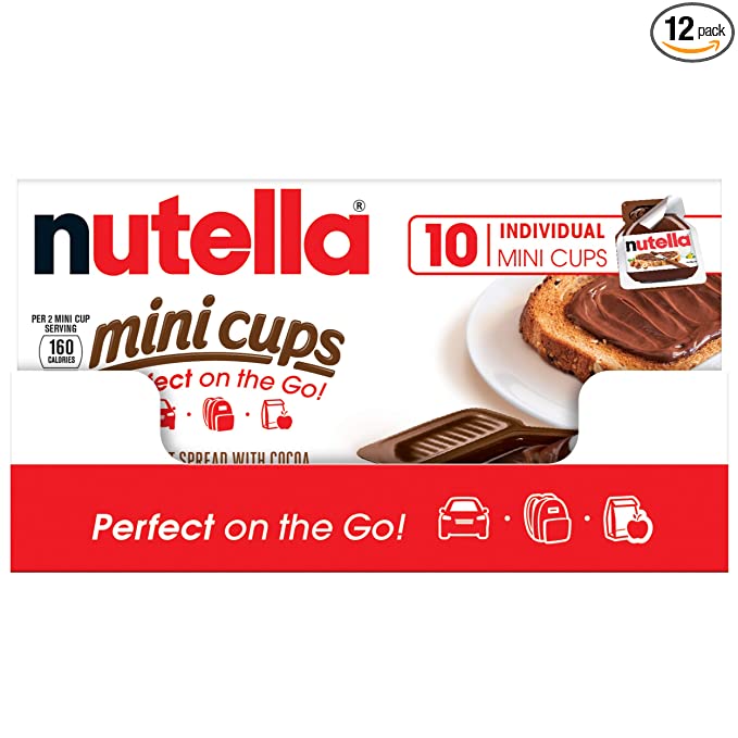 Nutella Chocolate Hazelnut Spread, Single Serve Mini Cups, Perfect Topping for Pancakes, 10 Count - Pack of 12  - 009800801121