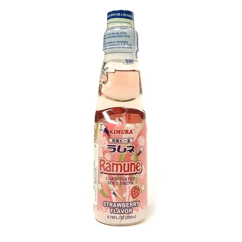 Kimura, Ramune Carbonated Soft Drink, Strawberry - 011152216805