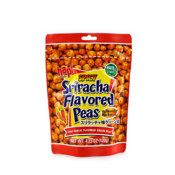 Hapi snacks, sriracha peas, spicy, chili garlic coated green peas - 0011152226132