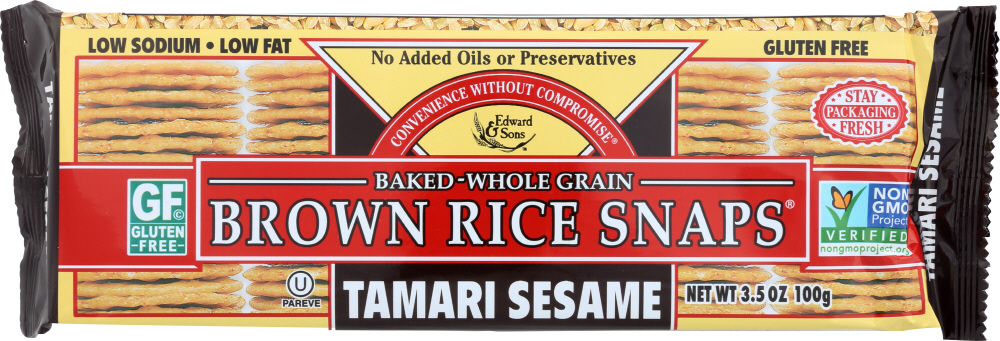 Edward And Sons Brown Rice Snaps - Tamari Sesame - Case Of 12 - 3.5 Oz. - 011206000343